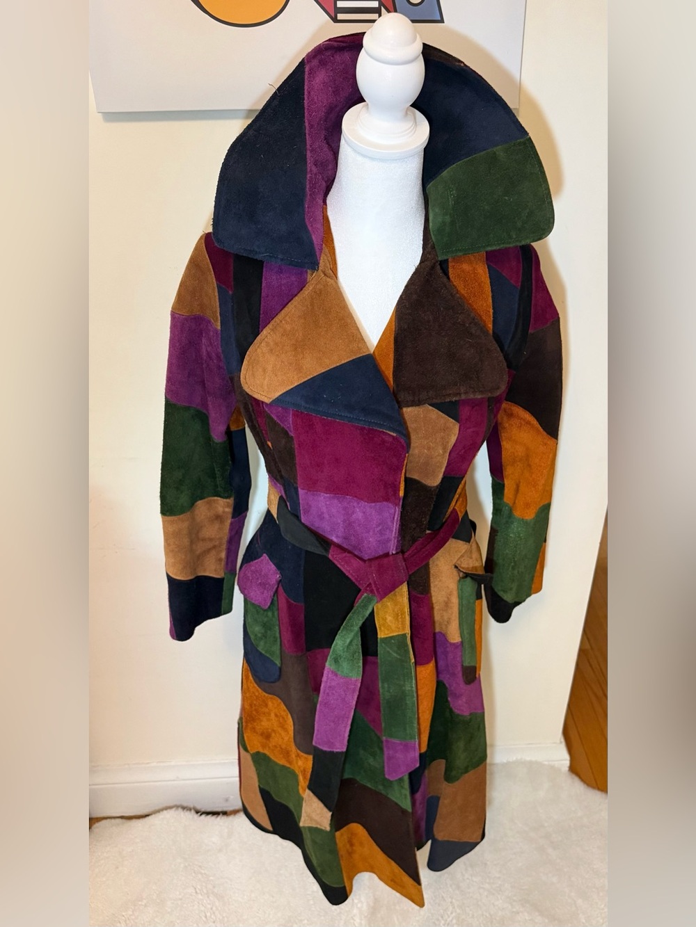 Vintage 70s Suede Patchwork Coat, Beautiful Condition - Picture 3 of 16